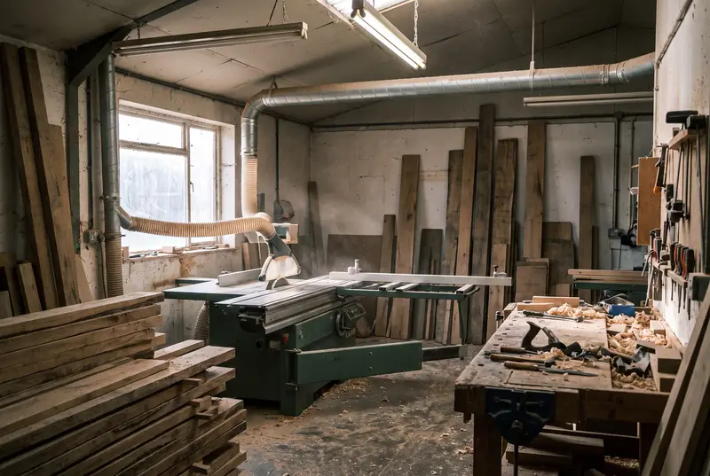 Joinery workshop with a table saw